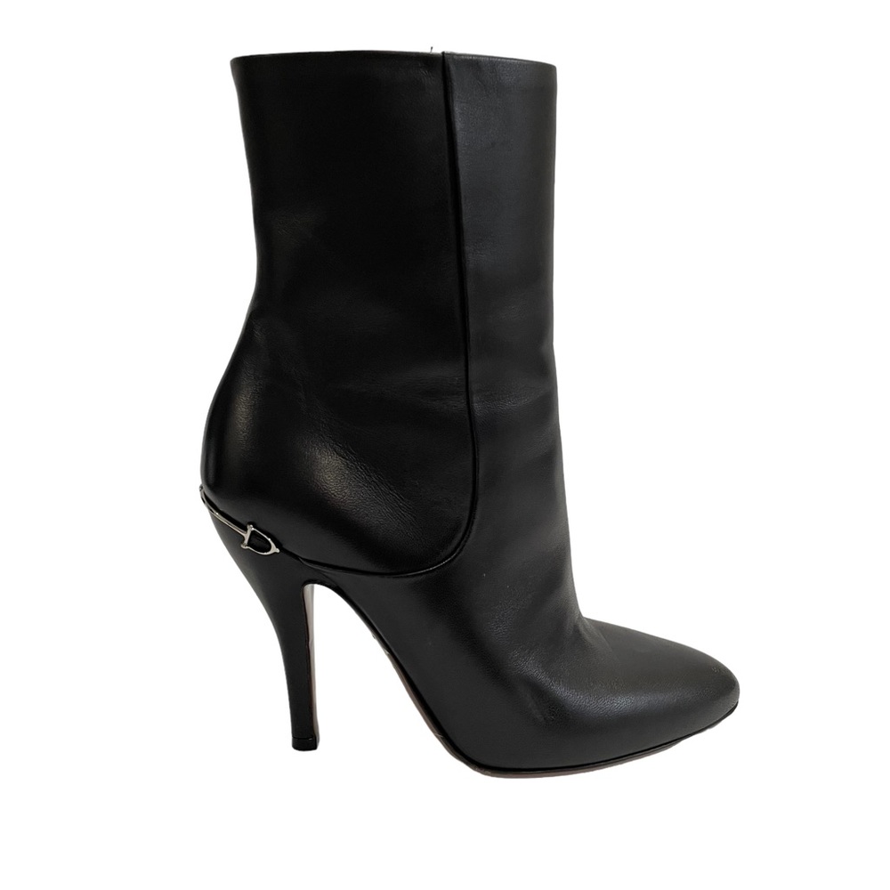 Gucci Black Leather Boots Size 36.5 Silver Logo Hardware